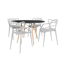 Conjunto Mesa de Jantar Redonda Eiffel Preta 120cm com 4 Cadeiras Allegra - Cinza Conjunto Mesa de Jantar Redonda Eiffel Preta 120cm com 4 Cadeiras Allegra - Cinza