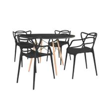 Conjunto Mesa de Jantar Redonda Eiffel Preta 120cm com 4 Cadeiras Allegra - Preto Conjunto Mesa de Jantar Redonda Eiffel Preta 120cm com 4 Cadeiras Allegra - Preto