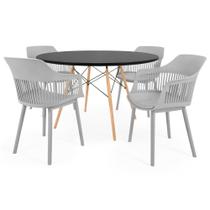 Conjunto Mesa de Jantar Redonda Eiffel Preta 120cm com 4 Cadeiras Marcela - Cinza Conjunto Mesa de Jantar Redonda Eiffel Preta 120cm com 4 Cadeiras Marcela - Cinza
