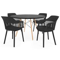 Conjunto Mesa de Jantar Redonda Eiffel Preta 120cm com 4 Cadeiras Marcela - Preto