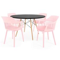 Conjunto Mesa de Jantar Redonda Eiffel Preta 120cm com 4 Cadeiras Marcela - Rosa