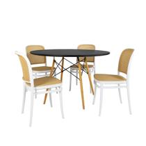 Conjunto Mesa de Jantar Redonda Eiffel Preta 120cm com 4 Cadeiras Roma - Branco