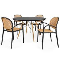 Conjunto Mesa de Jantar Redonda Eiffel Preta 120cm com 4 Cadeiras Roma com Braço - Preto