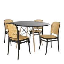Conjunto Mesa de Jantar Redonda Eiffel Preta 120cm com 4 Cadeiras Roma - Preta