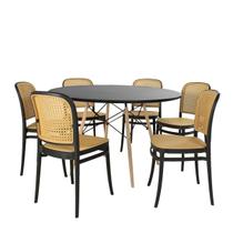 Conjunto Mesa de Jantar Redonda Eiffel Preta 120cm com 6 Cadeiras Roma - Preto Conjunto Mesa de Jantar Redonda Eiffel Preta 120cm com 6 Cadeiras Roma - Preto