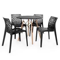 Conjunto Mesa de Jantar Redonda Eiffel Preta 80cm com 4 Cadeiras Gruvyer - Preto