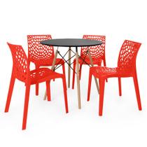 Conjunto Mesa de Jantar Redonda Eiffel Preta 80cm com 4 Cadeiras Gruvyer - Vermelho - Magazine Decor