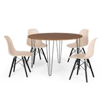 Conjunto Mesa de Jantar Redonda Hairpin 120cm Natural com 4 Cadeiras Eames Eiffel Base Preta - Nude