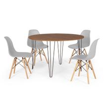 Conjunto Mesa de Jantar Redonda Hairpin 120cm Natural com 4 Cadeiras Eames Eiffel - Cinza