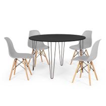 Conjunto Mesa de Jantar Redonda Hairpin 120cm Preta com 4 Cadeiras Eames Eiffel - Cinza