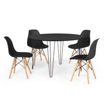 Conjunto Mesa de Jantar Redonda Hairpin 120cm Preta com 4 Cadeiras Eames Eiffel - Preto