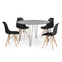 Conjunto Mesa de Jantar Redonda Hairpin 120cm Volpi com 4 Cadeiras Eames Eiffel - Preto