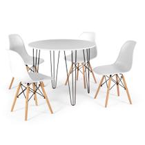 Conjunto Mesa de Jantar Redonda Hairpin 90cm Branca com 4 Cadeiras Eames Eiffel - Branco