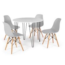 Conjunto Mesa de Jantar Redonda Hairpin 90cm Branca com 4 Cadeiras Eames Eiffel - Cinza