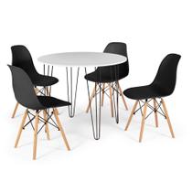 Conjunto Mesa de Jantar Redonda Hairpin 90cm Branca com 4 Cadeiras Eames Eiffel - Preto