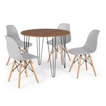 Conjunto Mesa de Jantar Redonda Hairpin 90cm Natural com 4 Cadeiras Eames Eiffel - Cinza