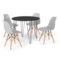 Conjunto Mesa de Jantar Redonda Hairpin 90cm Preta com 4 Cadeiras Eames Eiffel - Cinza