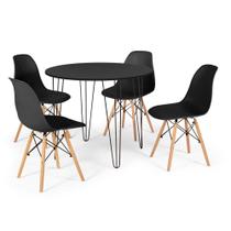 Conjunto Mesa de Jantar Redonda Hairpin 90cm Preta com 4 Cadeiras Eames Eiffel - Preto