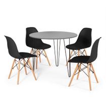 Conjunto Mesa de Jantar Redonda Hairpin 90cm Volpi com 3 Pés + 4 Cadeiras Eames Eiffel - Preto - Magazine Decor