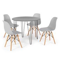 Conjunto Mesa de Jantar Redonda Hairpin 90cm Volpi com 4 Cadeiras Eames Eiffel - Cinza