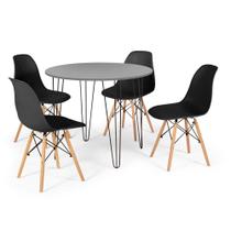 Conjunto Mesa de Jantar Redonda Hairpin 90cm Volpi com 4 Cadeiras Eames Eiffel - Preto