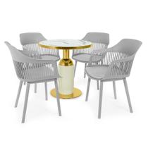 Conjunto Mesa de Jantar Redonda Imperial 70cm Branca com 4 Cadeiras Estofadas Marcela - Cinza