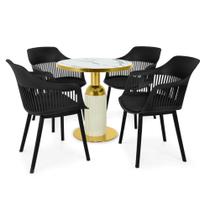 Conjunto Mesa de Jantar Redonda Imperial 70cm Branca com 4 Cadeiras Estofadas Marcela - Preto Conjunto Mesa de Jantar Redonda Imperial 70cm Branca com 4 Cadeiras Estofadas Marcela - Preto