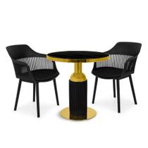 Conjunto Mesa de Jantar Redonda Imperial 70cm Preta com 2 Cadeiras Estofadas Marcela - Preto