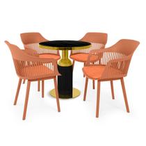 Conjunto Mesa de Jantar Redonda Imperial 70cm Preta com 4 Cadeiras Estofadas Marcela - Marrom