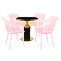 Conjunto Mesa de Jantar Redonda Imperial 70cm Preta com 4 Cadeiras Estofadas Marcela - Rosa