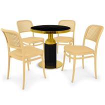 Conjunto Mesa de Jantar Redonda Imperial 70cm Preta com 4 Cadeiras Roma - Nude Conjunto Mesa de Jantar Redonda Imperial 70cm Preta com 4 Cadeiras Roma - Nude