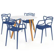 Conjunto Mesa de Jantar Redonda Laura 100cm Branca com 4 Cadeiras Allegra - Azul Petróleo