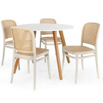 Conjunto Mesa de Jantar Redonda Laura 100cm Branca com 4 Cadeiras Roma - Bege