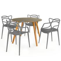 Conjunto Mesa de Jantar Redonda Laura 100cm Natural com 4 Cadeiras Allegra - Cinza Escuro