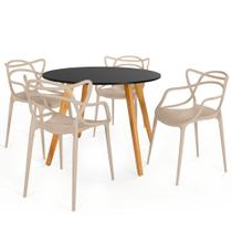 Conjunto Mesa de Jantar Redonda Laura 100cm Preta com 4 Cadeiras Allegra - Nude