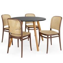 Conjunto Mesa de Jantar Redonda Laura 100cm Preta com 4 Cadeiras Roma - Marrom