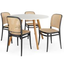 Conjunto Mesa de Jantar Redonda Laura 120cm Branca com 4 Cadeiras Roma - Preto