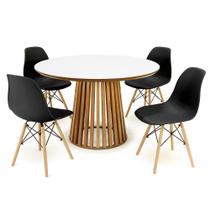 Conjunto Mesa de Jantar Redonda Luana Amadeirada Branca 120cm com 4 Cadeiras Eames Eiffel - Preto