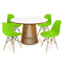 Conjunto Mesa de Jantar Redonda Luana Amadeirada Branca 120cm com 4 Cadeiras Eames Eiffel - Verde
