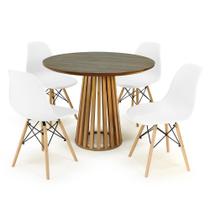 Conjunto Mesa de Jantar Redonda Luana Amadeirada Natural 100cm com 4 Cadeiras Eames Eiffel - Branco