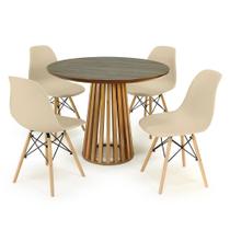 Conjunto Mesa de Jantar Redonda Luana Amadeirada Natural 100cm com 4 Cadeiras Eames Eiffel - Nude