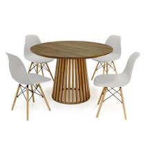 Conjunto Mesa de Jantar Redonda Luana Amadeirada Natural 120cm com 4 Cadeiras Eames Eiffel - Cinza