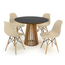 Conjunto Mesa de Jantar Redonda Luana Amadeirada Preta 100cm com 4 Cadeiras Eames Eiffel - Nude