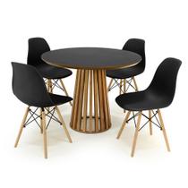 Conjunto Mesa de Jantar Redonda Luana Amadeirada Preta 100cm com 4 Cadeiras Eames Eiffel - Preto