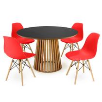 Conjunto Mesa de Jantar Redonda Luana Amadeirada Preta 120cm com 4 Cadeiras Eames Eiffel - Vermelho