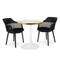 Conjunto Mesa de Jantar Redonda Majestic 70cm Branca com 2 Cadeiras Estofadas Marcela - Preto