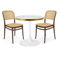 Conjunto Mesa de Jantar Redonda Majestic 70cm Branca com 2 Cadeiras Roma - Marrom Conjunto Mesa de Jantar Redonda Majestic 70cm Branca com 2 Cadeiras Roma - Marrom
