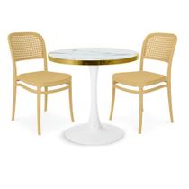 Conjunto Mesa de Jantar Redonda Majestic 70cm Branca com 2 Cadeiras Roma - Nude Conjunto Mesa de Jantar Redonda Majestic 70cm Branca com 2 Cadeiras Roma - Nude