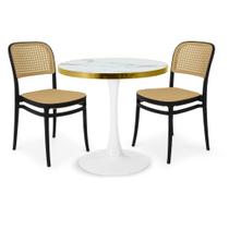 Conjunto Mesa de Jantar Redonda Majestic 70cm Branca com 2 Cadeiras Roma - Preto Conjunto Mesa de Jantar Redonda Majestic 70cm Branca com 2 Cadeiras Roma - Preto