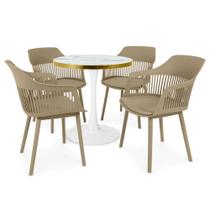 Conjunto Mesa de Jantar Redonda Majestic 70cm Branca com 4 Cadeiras Estofadas Marcela - Nude Escuro Conjunto Mesa de Jantar Redonda Majestic 70cm Branca com 4 Cadeiras Estofadas Marcela - Nude Escuro